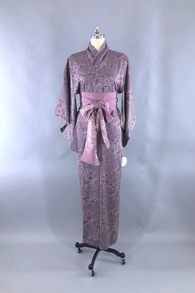 Vintage Purple Floral Silk Kimono Robe-ThisBlueBird - Modern Vintage