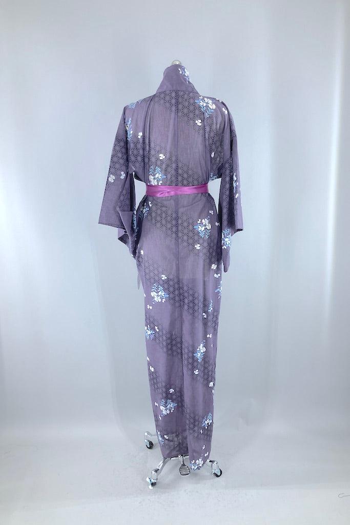 Vintage Purple Floral Summer Kimono Robe-ThisBlueBird