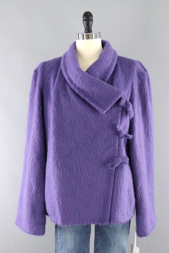 Vintage Purple Fuzzy Bow Front Jacket - ThisBlueBird