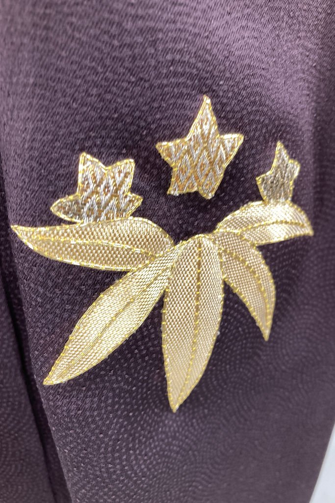 Vintage Purple &amp; Gold Embroidered Silk Kimono Robe-ThisBlueBird