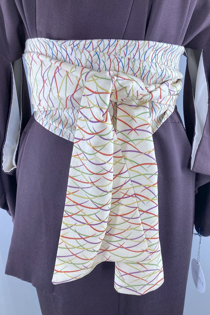 Vintage Purple & Gold Embroidered Silk Kimono Robe-ThisBlueBird