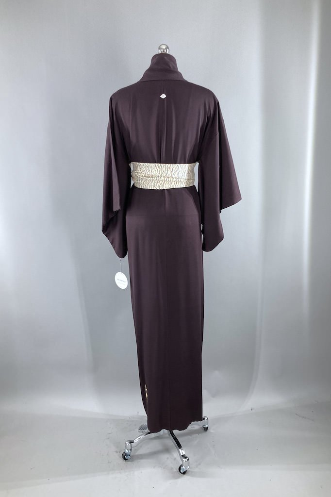 Vintage Purple &amp; Gold Embroidered Silk Kimono Robe-ThisBlueBird