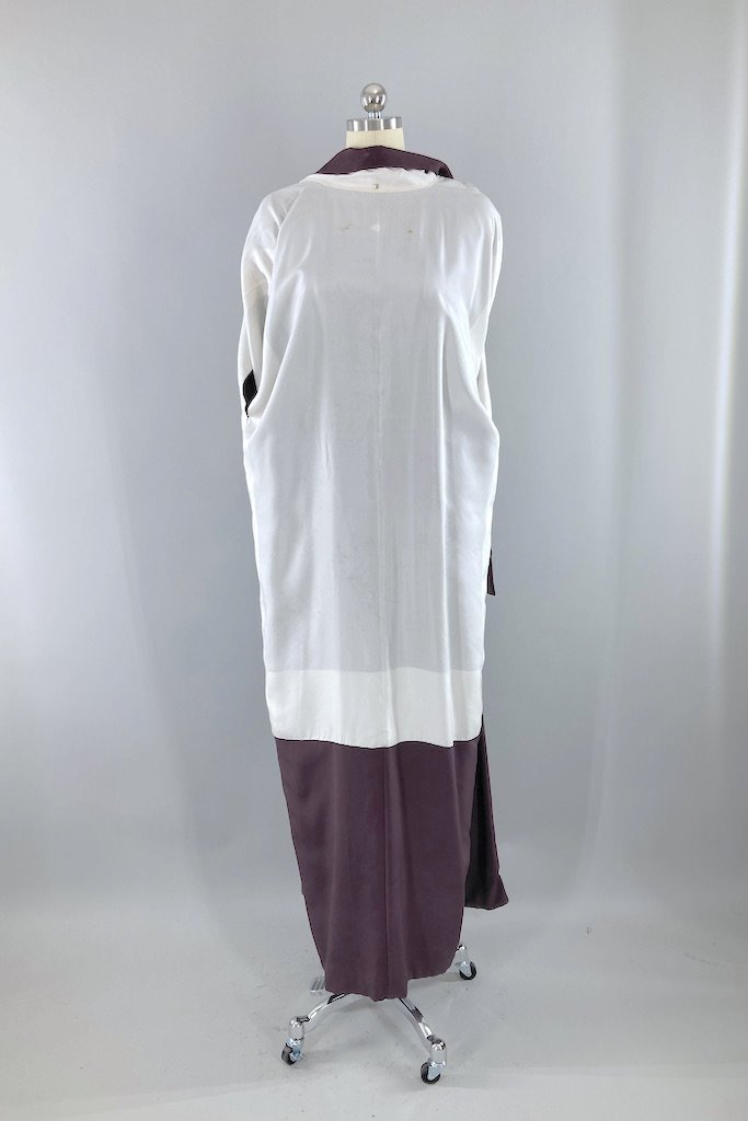 Vintage Purple &amp; Gold Embroidered Silk Kimono Robe-ThisBlueBird