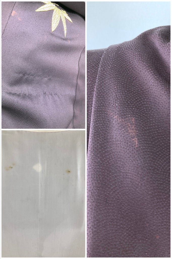 Vintage Purple &amp; Gold Embroidered Silk Kimono Robe-ThisBlueBird