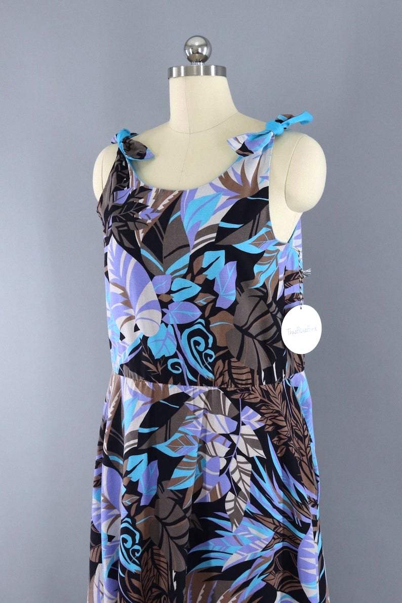 Vintage Purple Hawaiian Print Sundress-ThisBlueBird