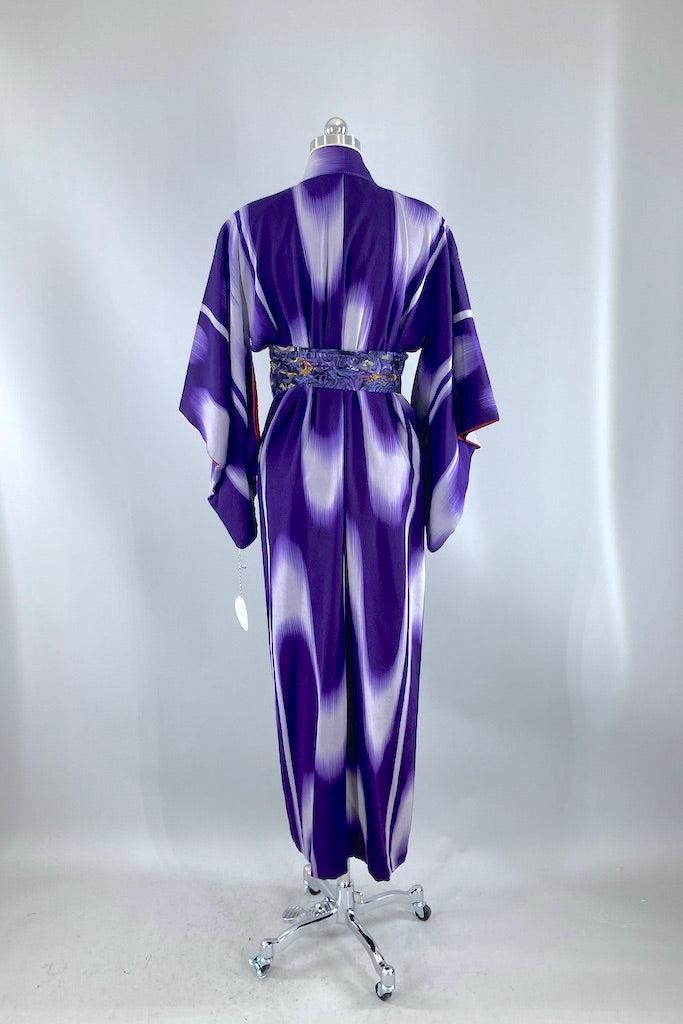 Vintage Purple Ikat Wave Silk Kimono-ThisBlueBird