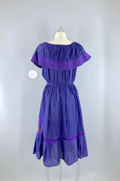 Vintage Purple Mexican Embroidered Dress-ThisBlueBird