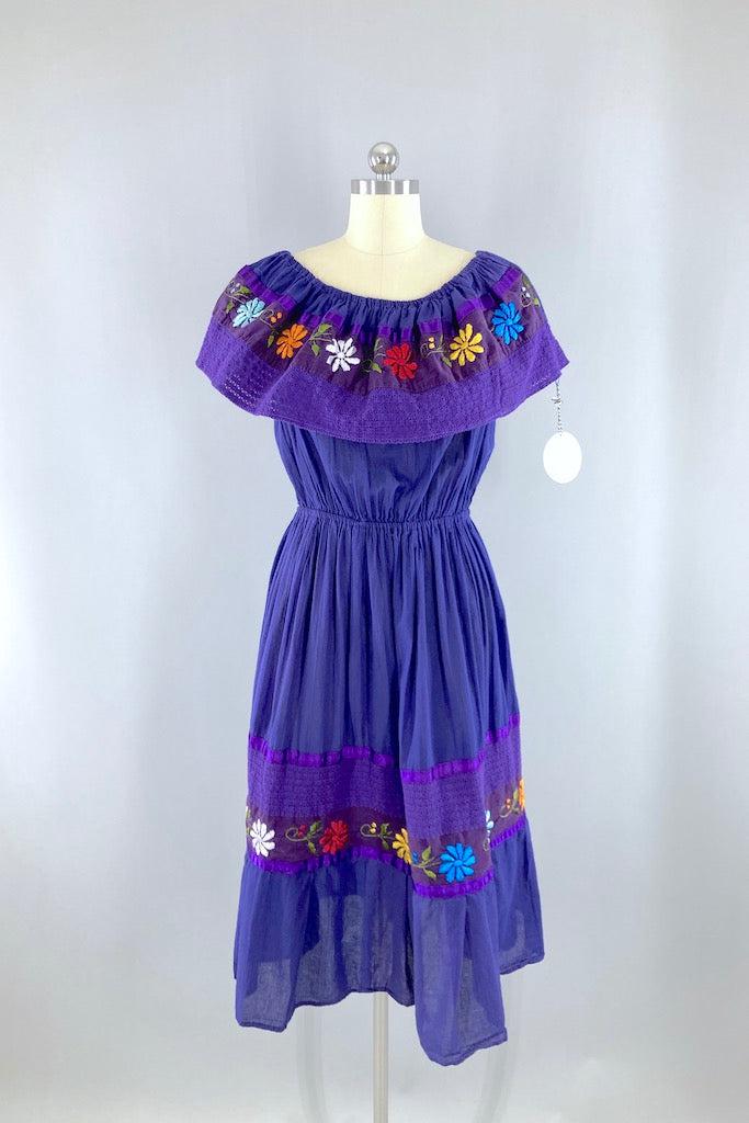 Vintage Purple Mexican Embroidered Dress-ThisBlueBird
