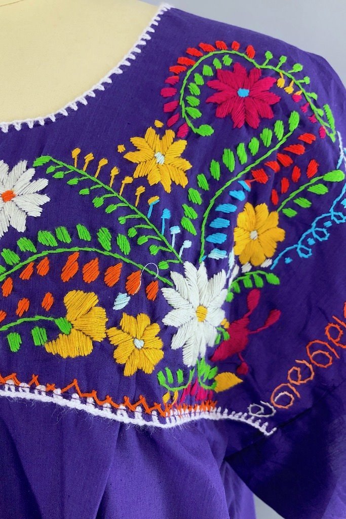 Vintage Purple Mexican Embroidered Plus Size Tunic-ThisBlueBird - Modern Vintage