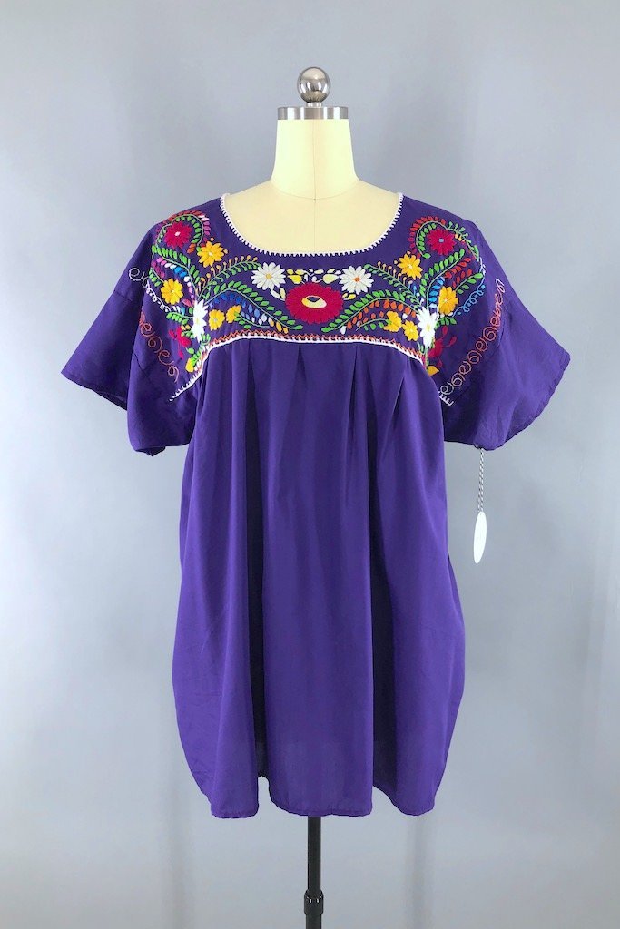 Vintage Purple Mexican Embroidered Plus Size Tunic-ThisBlueBird - Modern Vintage