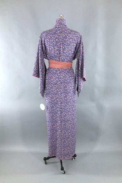 Vintage Purple Novelty Print Silk Kimono Robe-ThisBlueBird - Modern Vintage