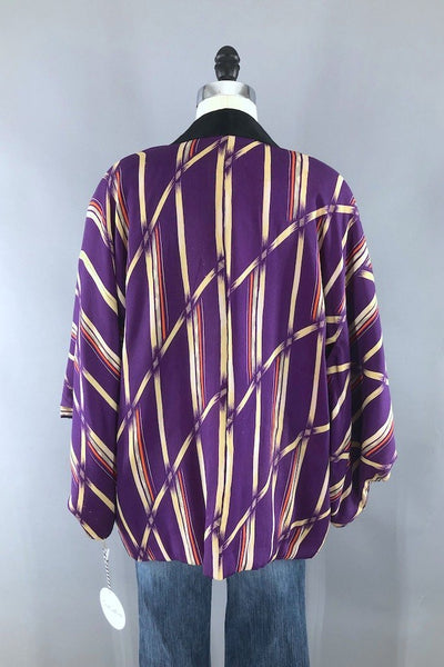 Vintage Purple Padded Silk Kimono Cardigan-ThisBlueBird - Modern Vintage