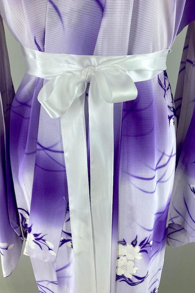 Vintage Purple Peony Floral Silk Kimono Robe-ThisBlueBird
