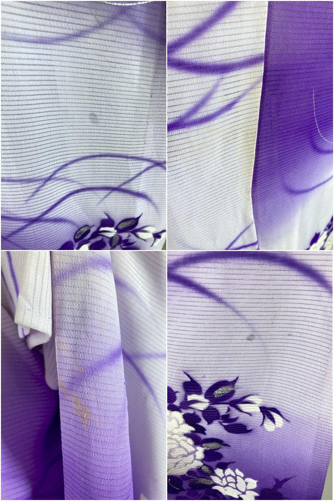 Vintage Purple Peony Floral Silk Kimono Robe-ThisBlueBird