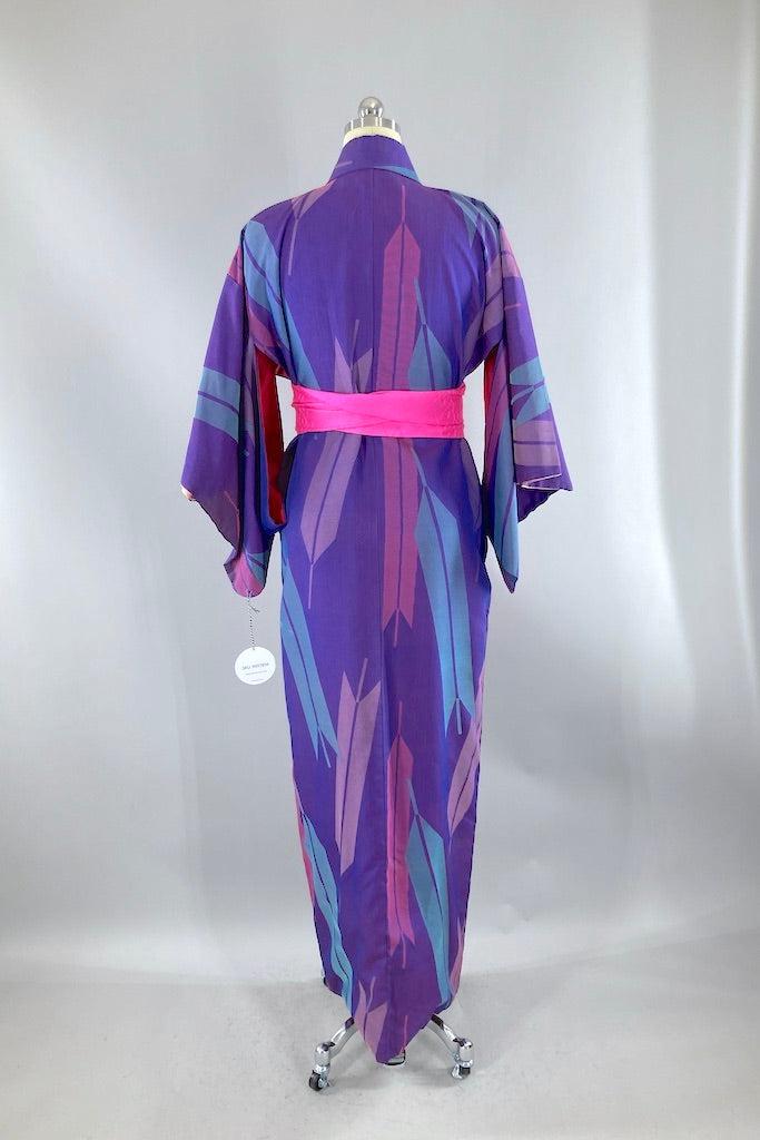 Vintage Purple &amp; Pink Arrows Silk Kimono-ThisBlueBird