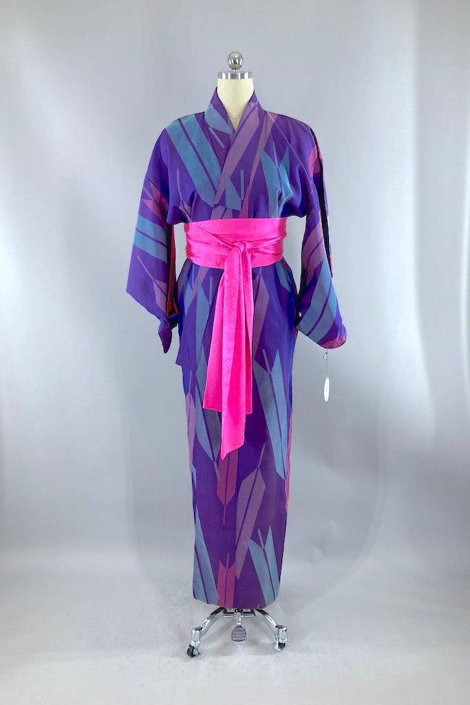 Vintage Purple &amp; Pink Arrows Silk Kimono-ThisBlueBird
