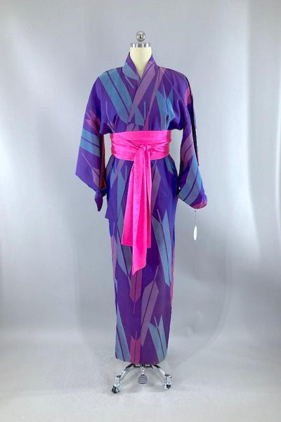 Vintage Purple & Pink Arrows Silk Kimono-ThisBlueBird