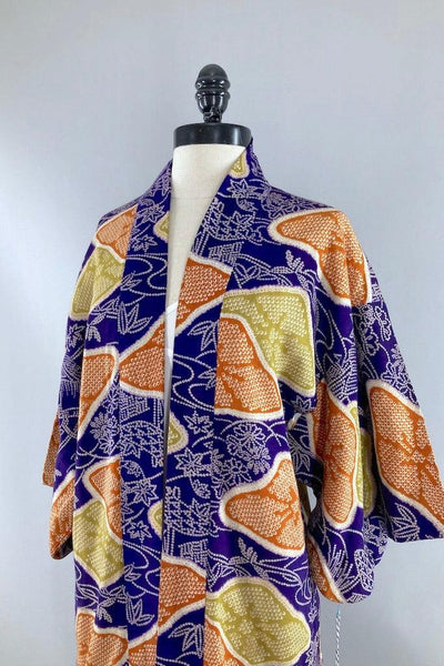 Vintage Purple Shibori Print Kimono Cardigan-ThisBlueBird