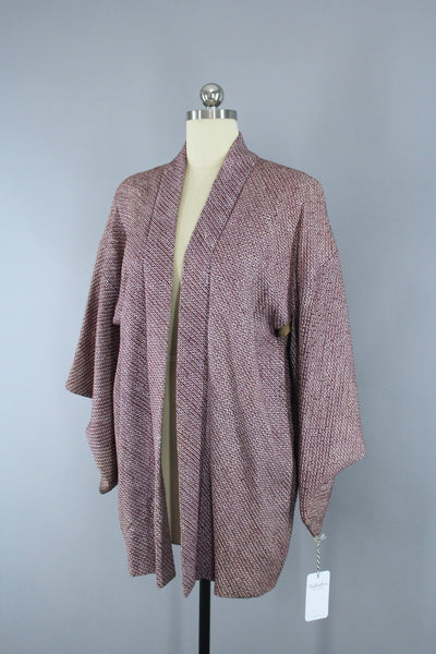 1950s Vintage Silk Haori Kimono Jacket Cardigan in Purple Shibori - ThisBlueBird