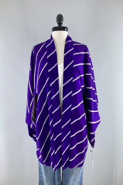 Vintage Purple Shibori Silk Kimono Cardigan-ThisBlueBird