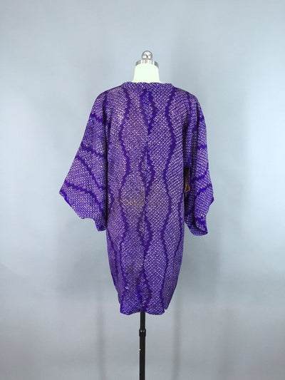1940s Vintage Silk Kimono Michiyuki Coat in Purple Shibori - ThisBlueBird