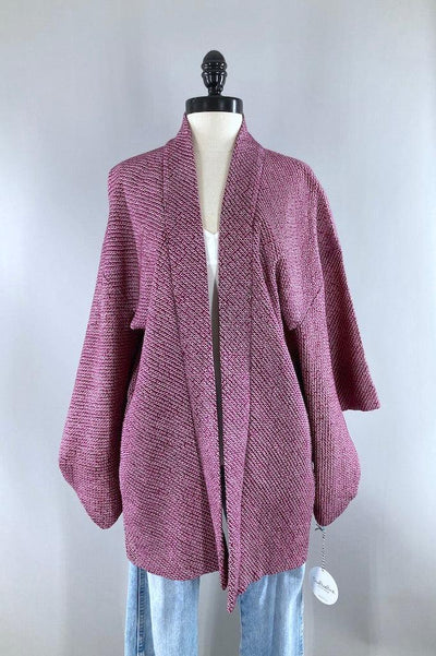 Vintage Purple Shibori Silk Kimono Jacket-ThisBlueBird