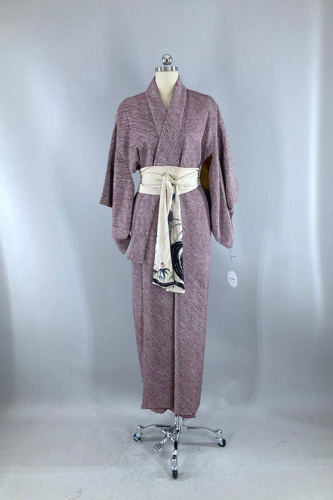 Vintage Purple Shibori Silk Kimono Robe-ThisBlueBird