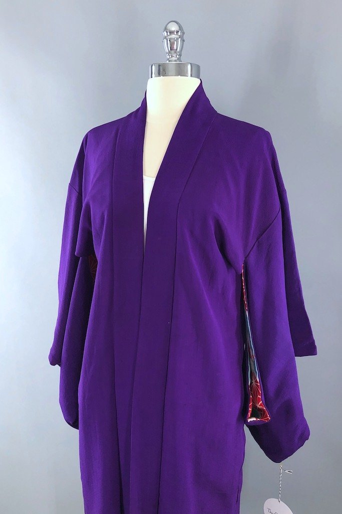 Vintage Purple Silk Kimono Cardigan-ThisBlueBird - Modern Vintage