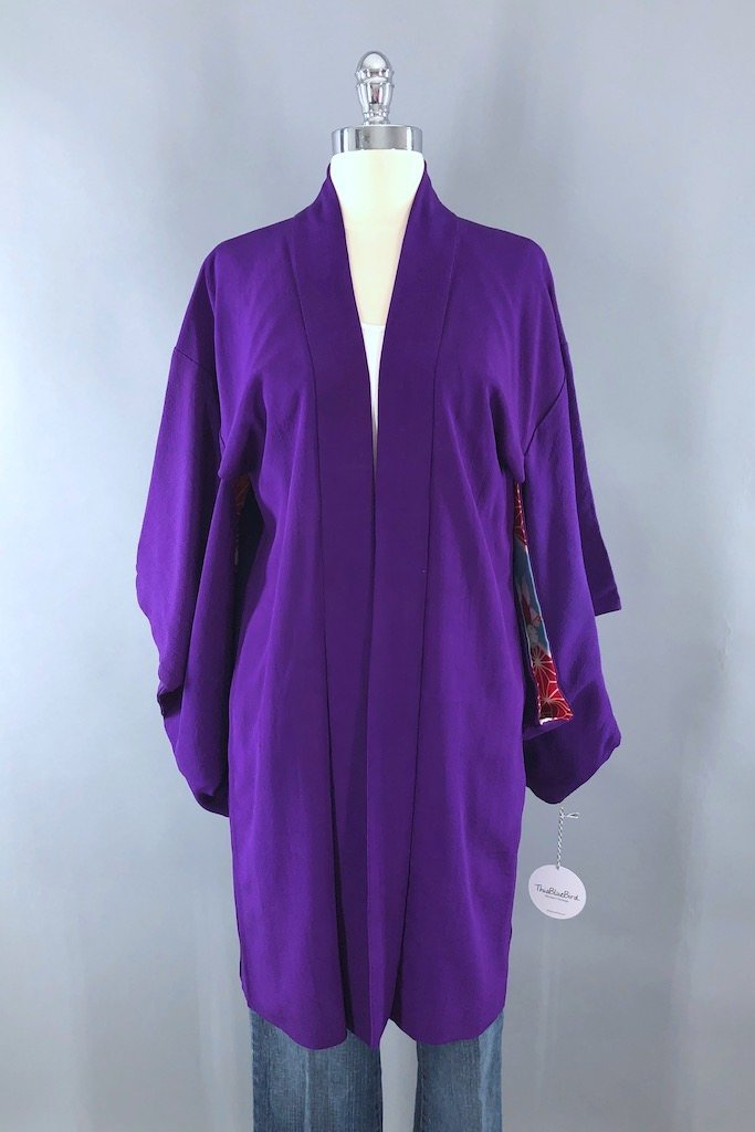 Vintage Purple Silk Kimono Cardigan-ThisBlueBird - Modern Vintage