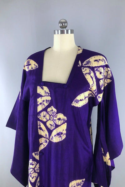 Vintage Purple Silk Shibori Kimono Jacket-ThisBlueBird - Modern Vintage