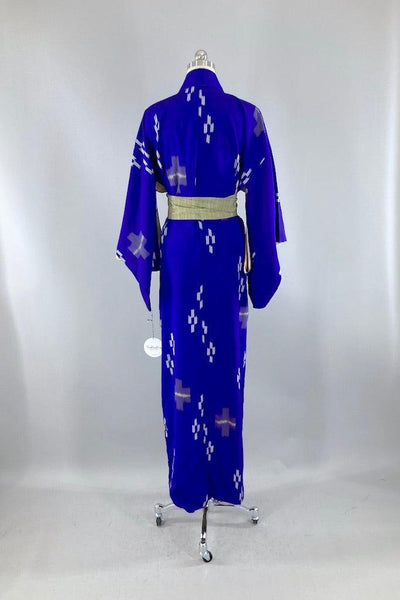 Vintage Purple & White Ikat Kimono Robe-ThisBlueBird