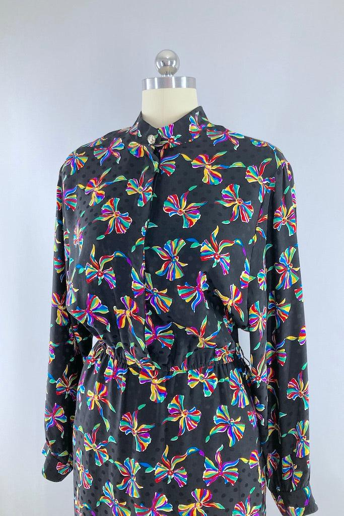 Vintage Rainbow Bows Silk Dress-ThisBlueBird
