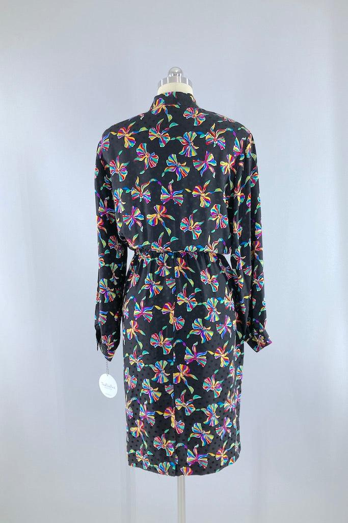 Vintage Rainbow Bows Silk Dress-ThisBlueBird