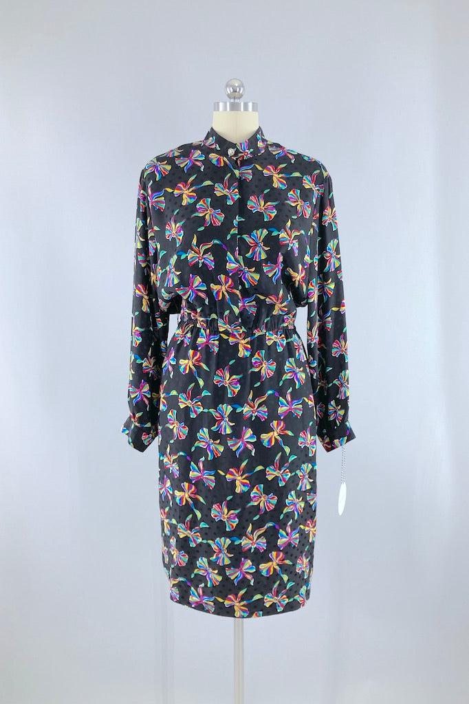 Vintage Rainbow Bows Silk Dress-ThisBlueBird