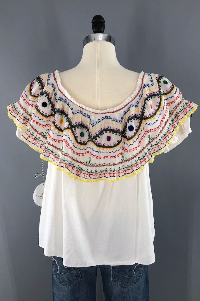 Vintage Rainbow Embroidered Cotton Tunic Blouse-ThisBlueBird - Modern Vintage
