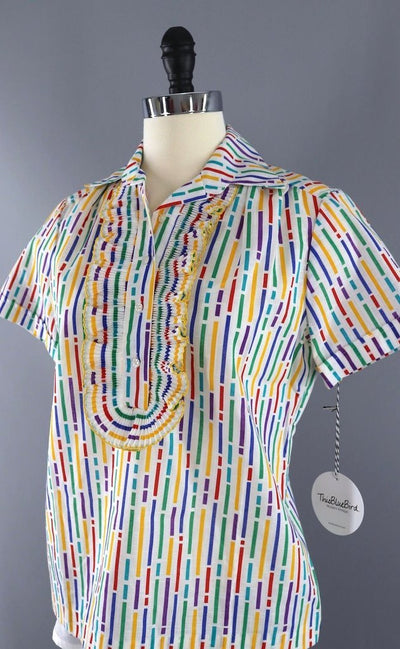 Vintage Rainbow Print Ruffle Blouse-ThisBlueBird - Modern Vintage
