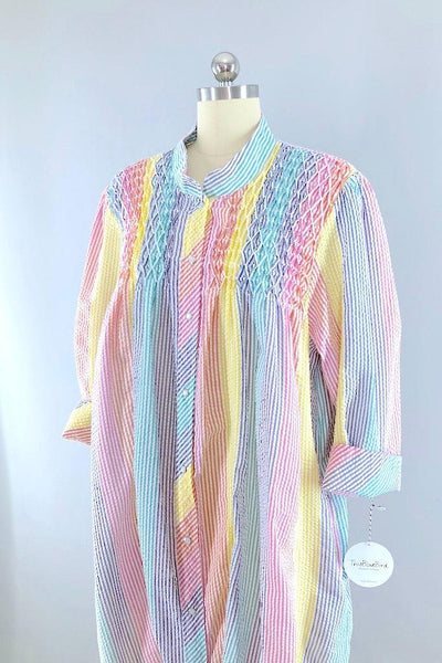 Vintage Rainbow Striped Shirt Dress-ThisBlueBird