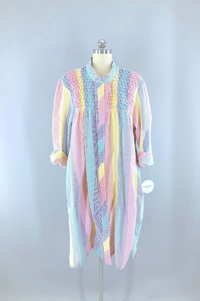 Vintage Rainbow Striped Shirt Dress-ThisBlueBird