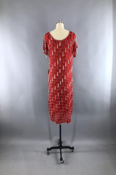 Vintage Red Beaded Silk Chiffon Flapper Dress - ThisBlueBird