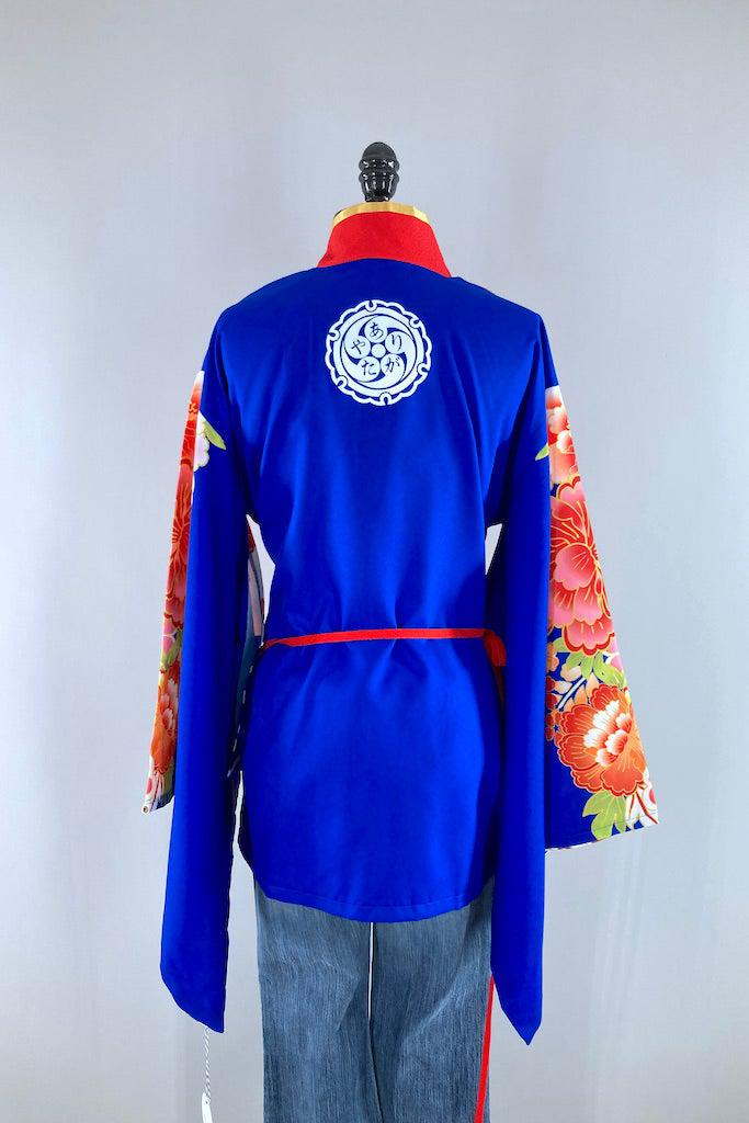 Vintage Red & Blue Floral Kimono Cardigan-ThisBlueBird
