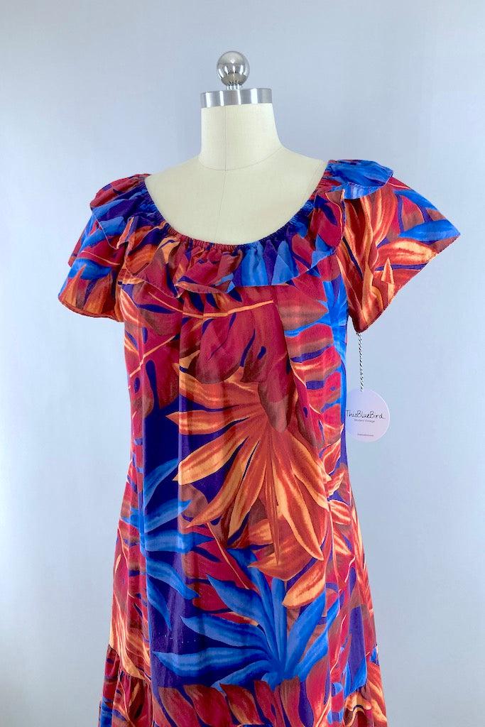 Vintage Red &amp; Blue Hawaiian Aloha Dress-ThisBlueBird