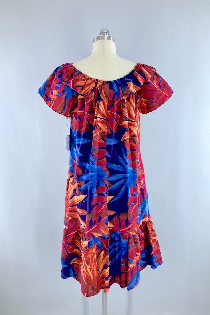Vintage Red &amp; Blue Hawaiian Aloha Dress-ThisBlueBird
