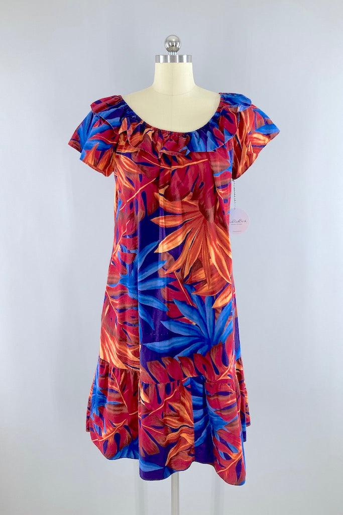 Vintage Red & Blue Hawaiian Aloha Dress-ThisBlueBird