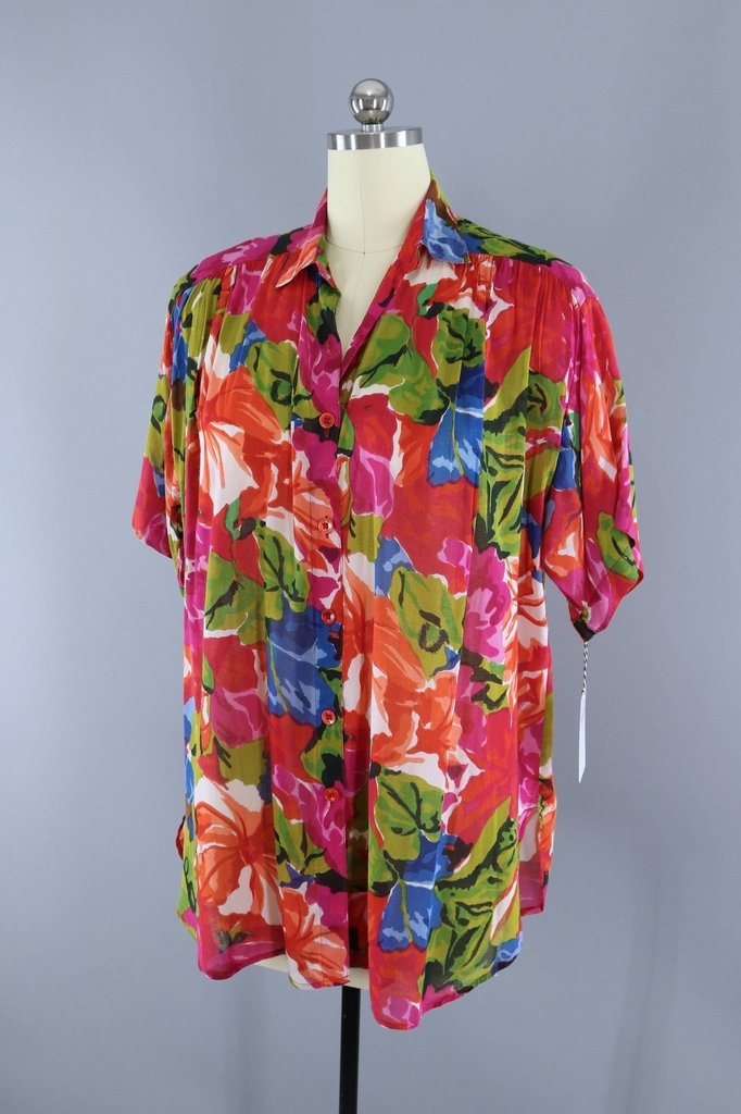 Vintage 1980s Floral Print Shirt / Indian Cotton Gauze Shirt - ThisBlueBird
