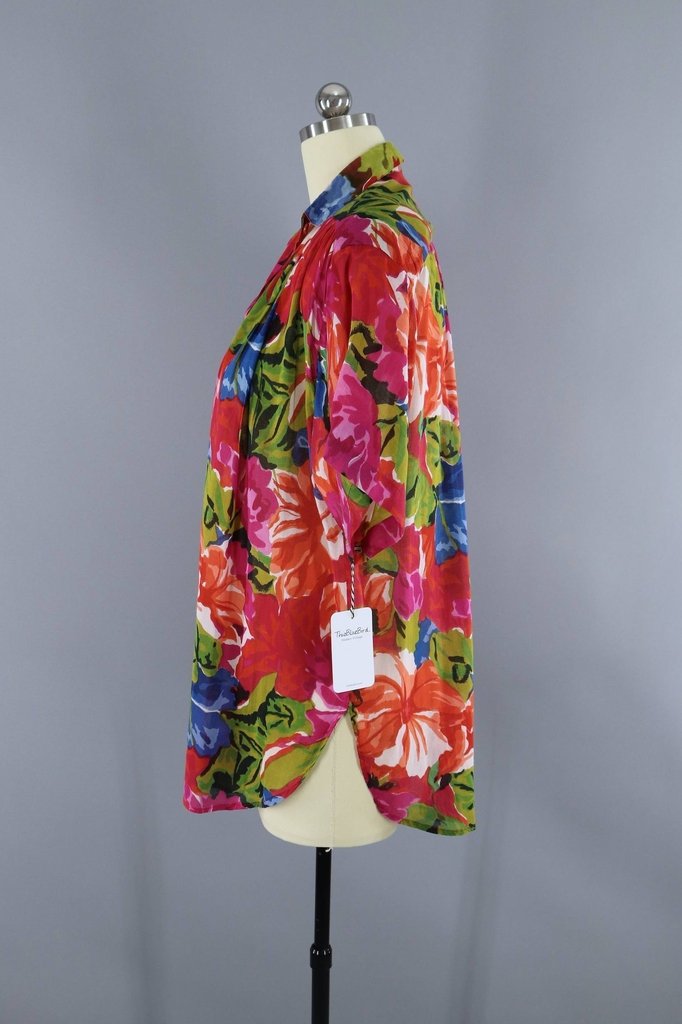 Vintage 1980s Floral Print Shirt / Indian Cotton Gauze Shirt - ThisBlueBird