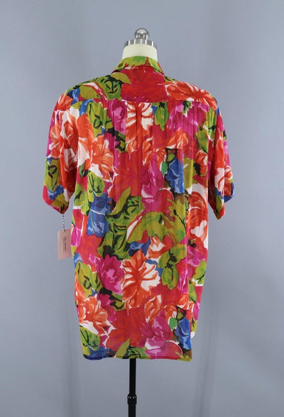 Vintage 1980s Floral Print Shirt / Indian Cotton Gauze Shirt - ThisBlueBird