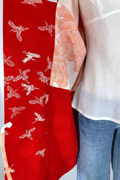 Vintage Red Cranes Silk Kimono Jacket-ThisBlueBird