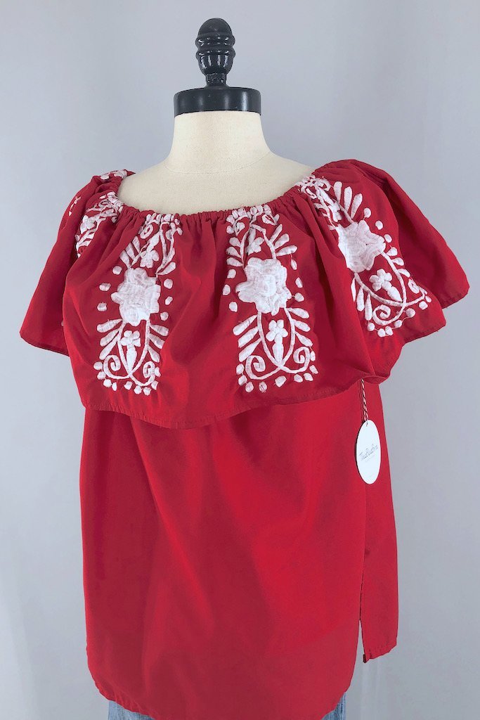 Vintage Red Embroidered Tunic-ThisBlueBird - Modern Vintage