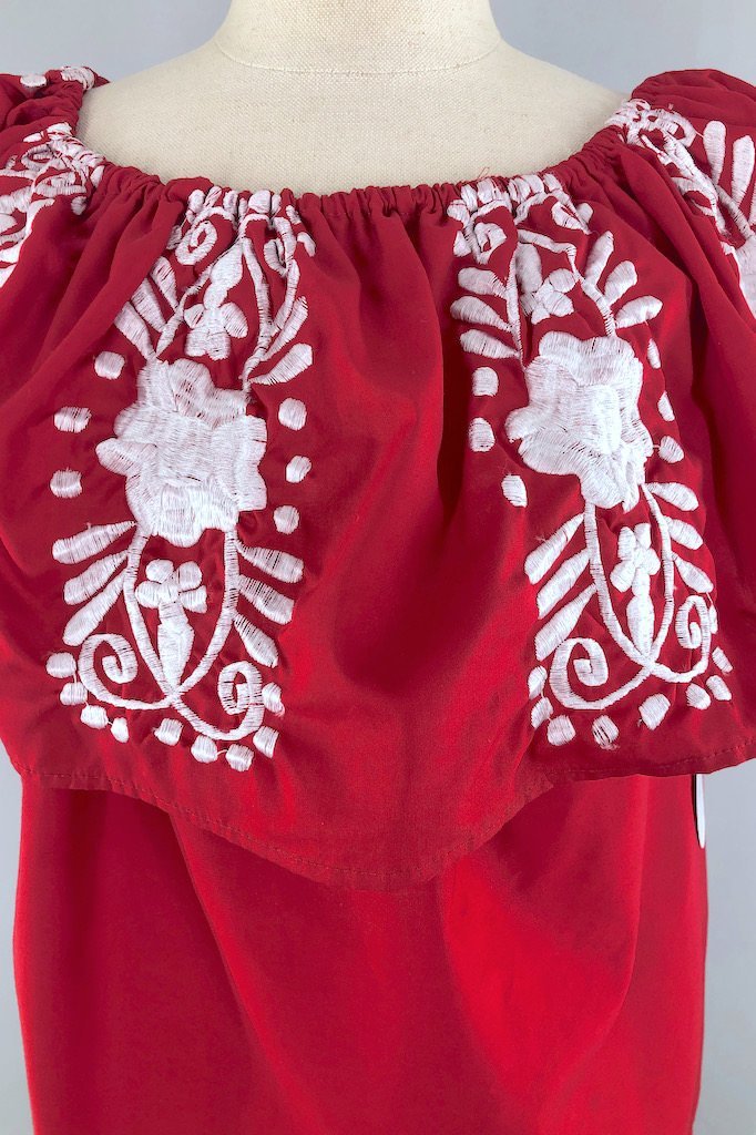 Vintage Red Embroidered Tunic-ThisBlueBird - Modern Vintage