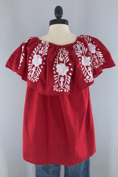 Vintage Red Embroidered Tunic-ThisBlueBird - Modern Vintage
